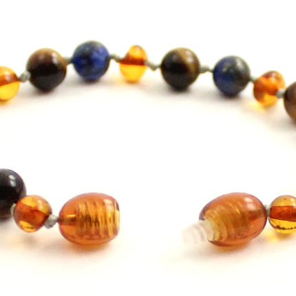 Bracelet With Lapis Lazuli, Cognac Amber and Tiger's Eye-3