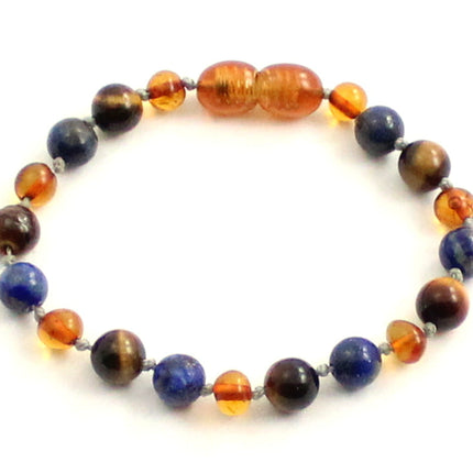 Bracelet With Lapis Lazuli, Cognac Amber and Tiger's Eye-0