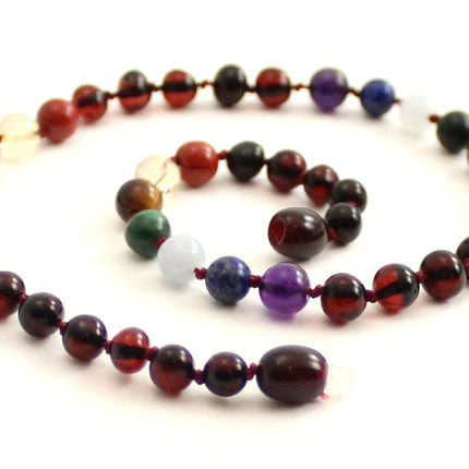 Amber Cherry Polished Necklace with Chakra Gemstones-0