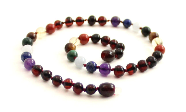 Amber Cherry Polished Necklace with Chakra Gemstones-0