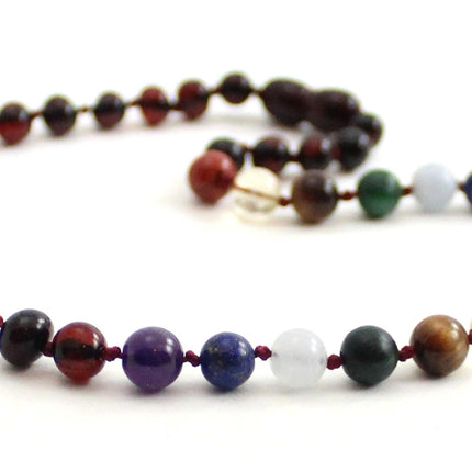 Amber Cherry Polished Necklace with Chakra Gemstones-3
