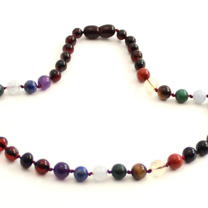 Amber Cherry Polished Necklace with Chakra Gemstones-2