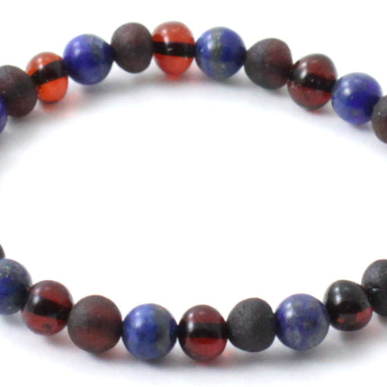 Amber Black Cherry Stretchy Bracelet With Blue Lapis Lazuli-0