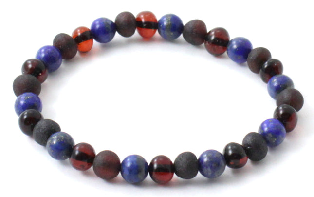 Amber Black Cherry Stretchy Bracelet With Blue Lapis Lazuli-0