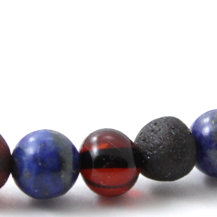 Amber Black Cherry Stretchy Bracelet With Blue Lapis Lazuli-2