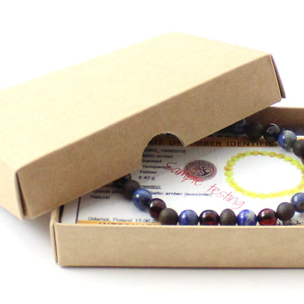 Amber Black Cherry Stretchy Bracelet With Blue Lapis Lazuli-1