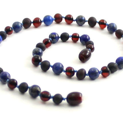 Amber and Lapis Lazuli Gemstone Necklaces-0