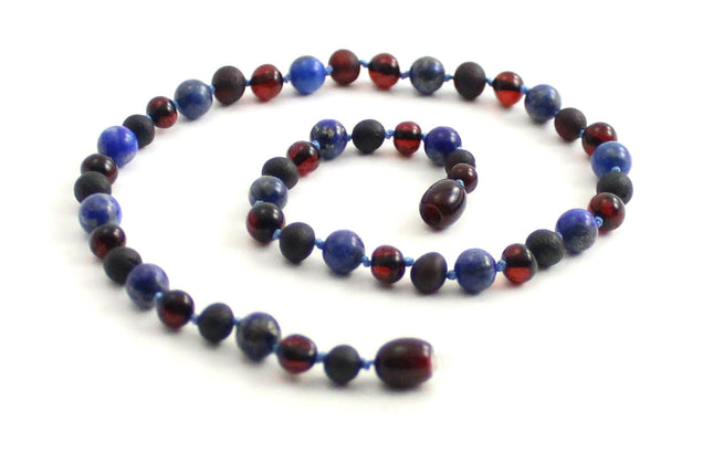 Amber and Lapis Lazuli Gemstone Necklaces-0