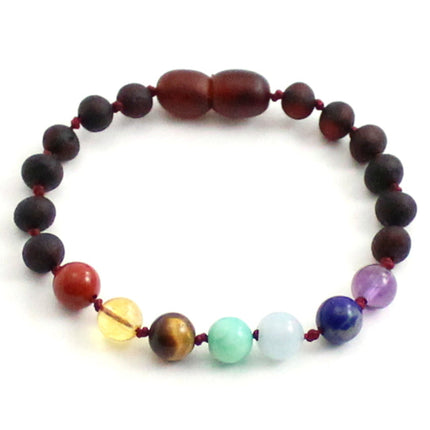 Baltic Amber Raw Cherry Bracelet With Chakra Gemstones-0