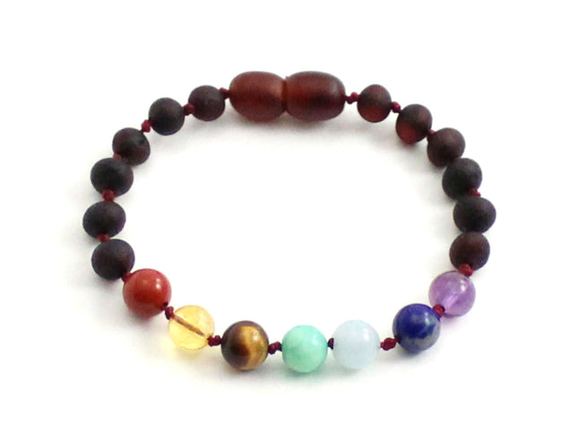 Baltic Amber Raw Cherry Bracelet With Chakra Gemstones-0