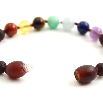 Baltic Amber Raw Cherry Bracelet With Chakra Gemstones-3