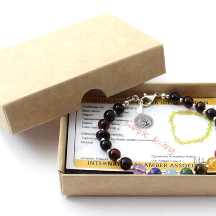 Amber Cherry Adult Bracelet With Silver and Chakra Gems-1