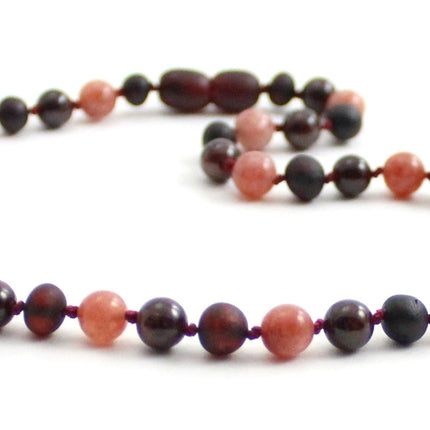 Amber Cherry Unpolished, Sunstone and Garnet Necklace-3
