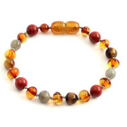 Amber Cognac Knotted Bracelet With Red Jasper and Gems-0