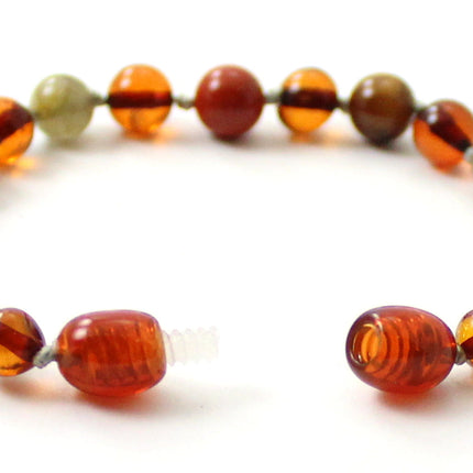 Amber Cognac Knotted Bracelet With Red Jasper and Gems-3