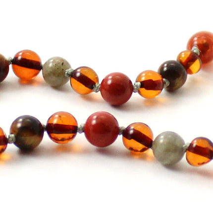 Amber Cognac Knotted Bracelet With Red Jasper and Gems-2