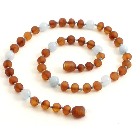 Amber and Aquamarine Blue Gemstone Necklace-0