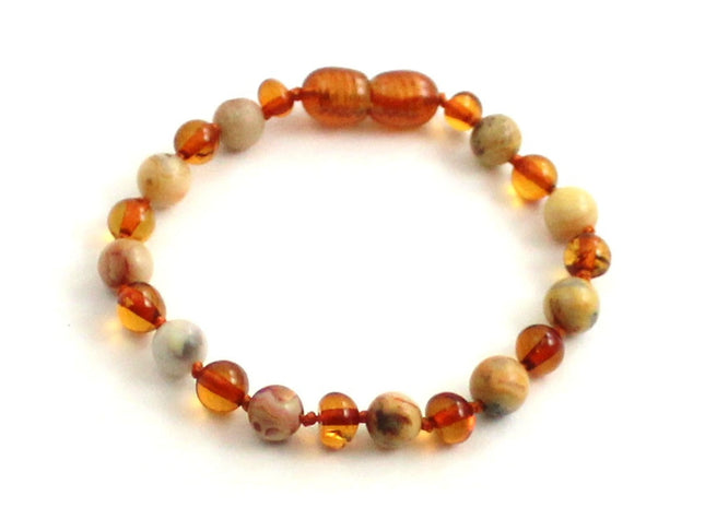 Baltic Amber Cognac Bracelet With Crazy Agate-0