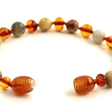 Baltic Amber Cognac Bracelet With Crazy Agate-3