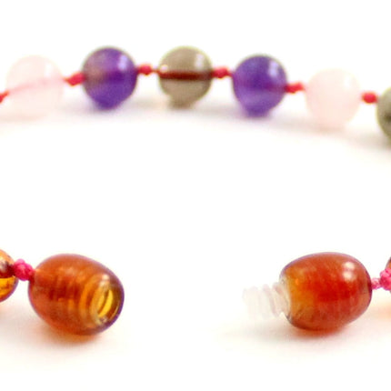 Amber Cognac Anklet Bracelet With Quartz and Gemstones-3