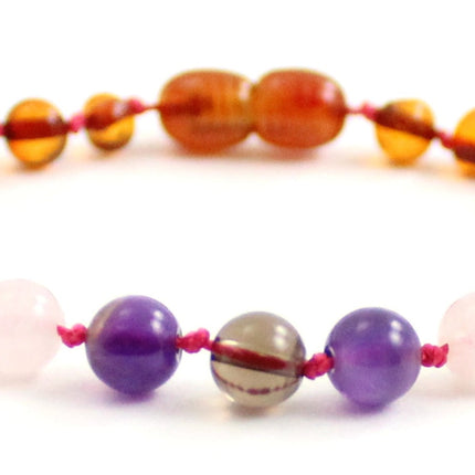 Amber Cognac Anklet Bracelet With Quartz and Gemstones-4