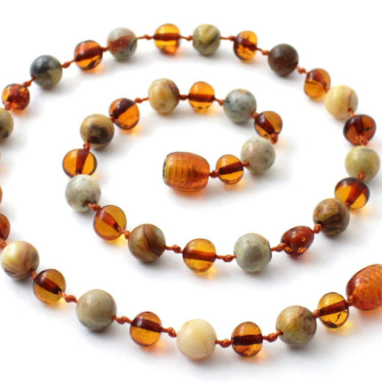 Amber Cognac Polished and Crazy Agate Necklace-0