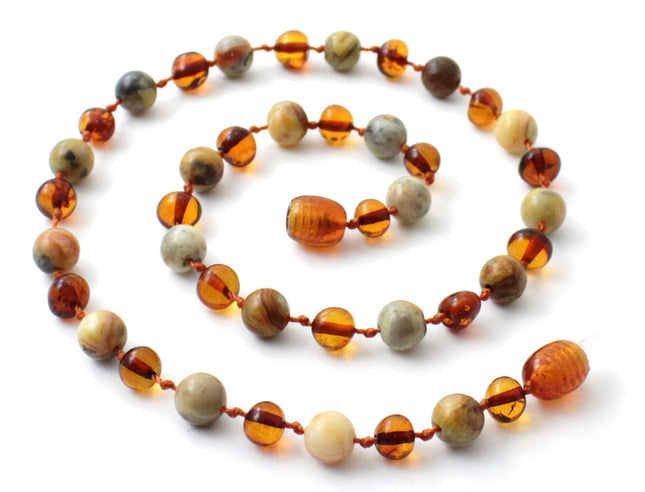 Amber Cognac Polished and Crazy Agate Necklace-0