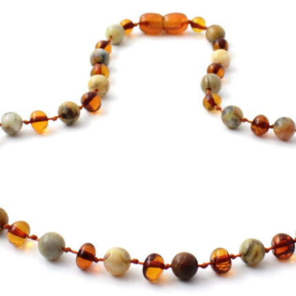 Amber Cognac Polished and Crazy Agate Necklace-1