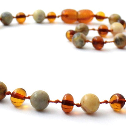 Amber Cognac Polished and Crazy Agate Necklace-2