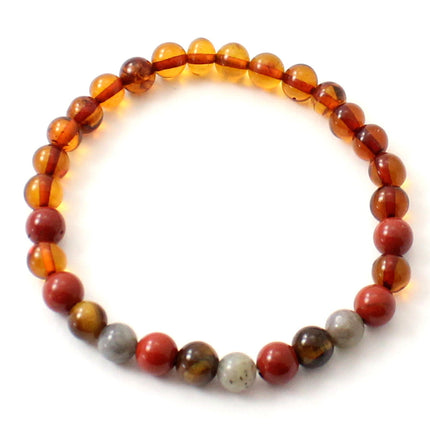 Amber Cognac Adult Stretch Bracelet With Red Jasper and Gemstones-0