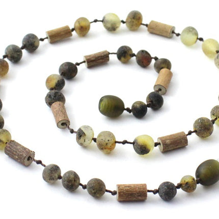 NBBR-H5 Necklace With Hazelwood and Unpolished Amber Green-0