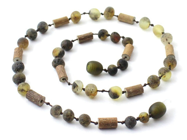 NBBR-H5 Necklace With Hazelwood and Unpolished Amber Green-0