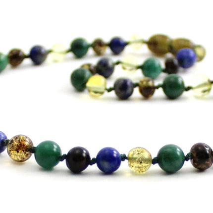 Amber Polished Green, Lapis Lazuli and Jade Necklace-3