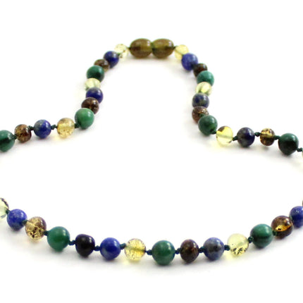 Amber Polished Green, Lapis Lazuli and Jade Necklace-2