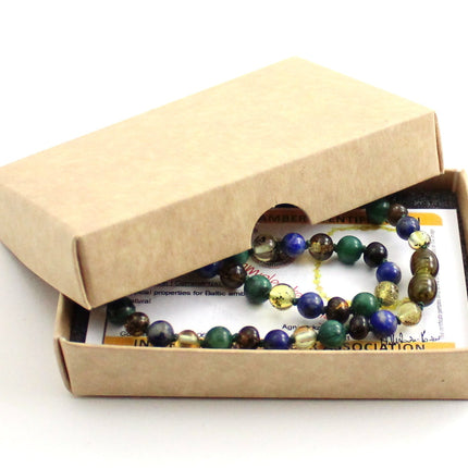 Amber Polished Green, Lapis Lazuli and Jade Necklace-1