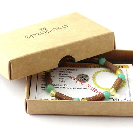 Amber Lemon Polished Stretch Bracelet With Amazonite and Hazelwood-1