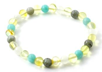 Stretch Bracelets With Polished Lemon Amber and Gemstones-0