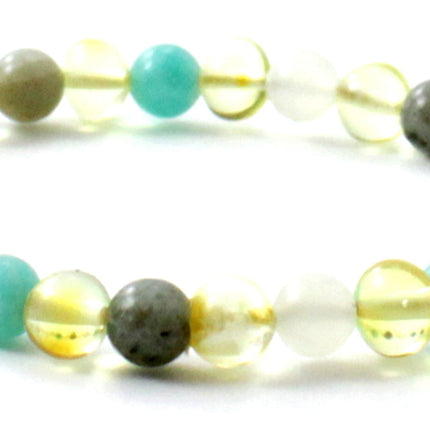 Stretch Bracelets With Polished Lemon Amber and Gemstones-2