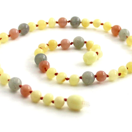 Amber Milky, Labradorite and Pink Sunstone Necklace-0