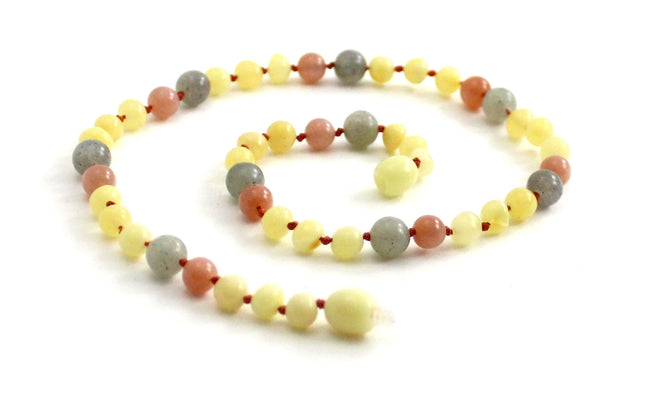 Amber Milky, Labradorite and Pink Sunstone Necklace-0