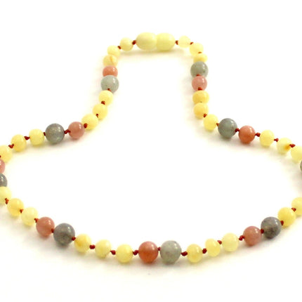 Amber Milky, Labradorite and Pink Sunstone Necklace-2