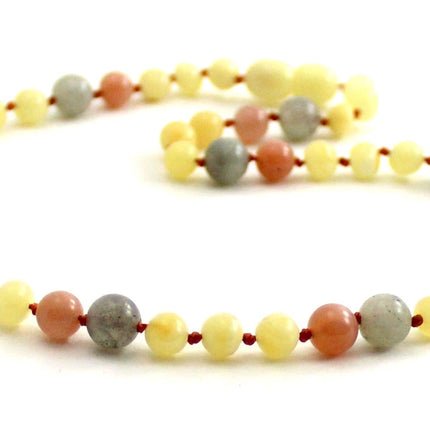 Amber Milky, Labradorite and Pink Sunstone Necklace-3