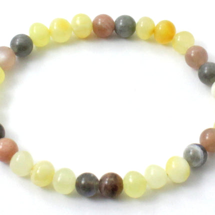 Amber Milky Polished Stretch Bracelet With Pink Sunstone and Labradorite-0