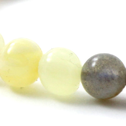 Amber Milky Polished Stretch Bracelet With Pink Sunstone and Labradorite-1