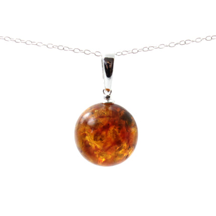 Amber Ball Cognac Pendant With Silver-0
