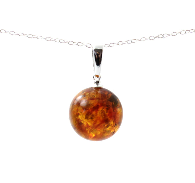 Amber Ball Cognac Pendant With Silver-0