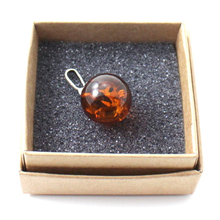 Amber Ball Cognac Pendant With Silver-1