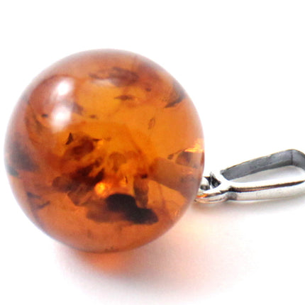 Amber Ball Cognac Pendant With Silver-2