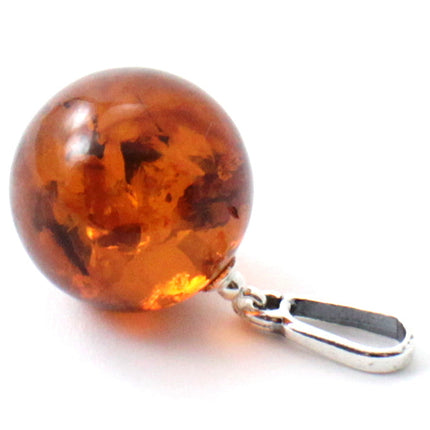 Amber Ball Cognac Pendant With Silver-3