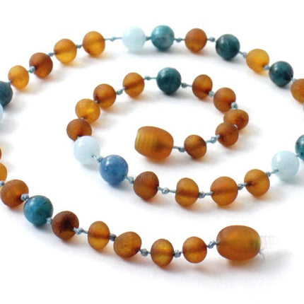 Amber Raw Cognac, Apatite and Aquamarine Necklace-0